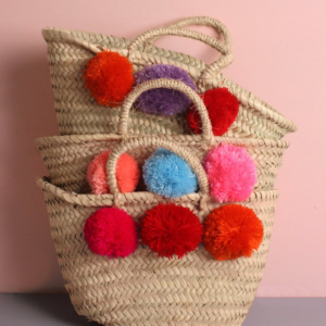 Market Pom Pom basket ORANGE / BLUE / PINK - Image 4