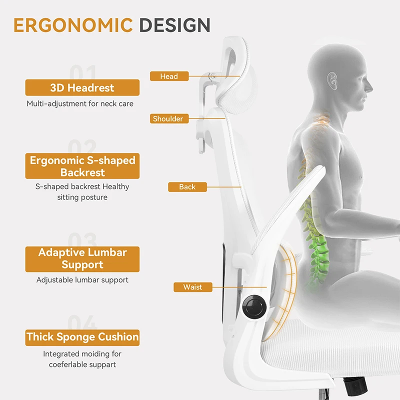 Office Chair Ergonomic High Back Chair Mesh Sliding Gaming Computer Chairs Adjustable Rotating Armchair Commercial Home Furnitur